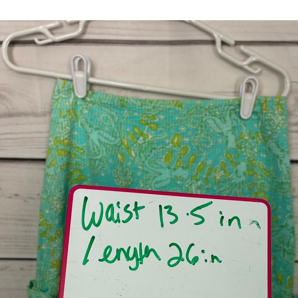 Lilly Pulitzer Turquoise Green Octopus Seersucker Bow Mini Skirt Womens 4 - Picture 8 of 8